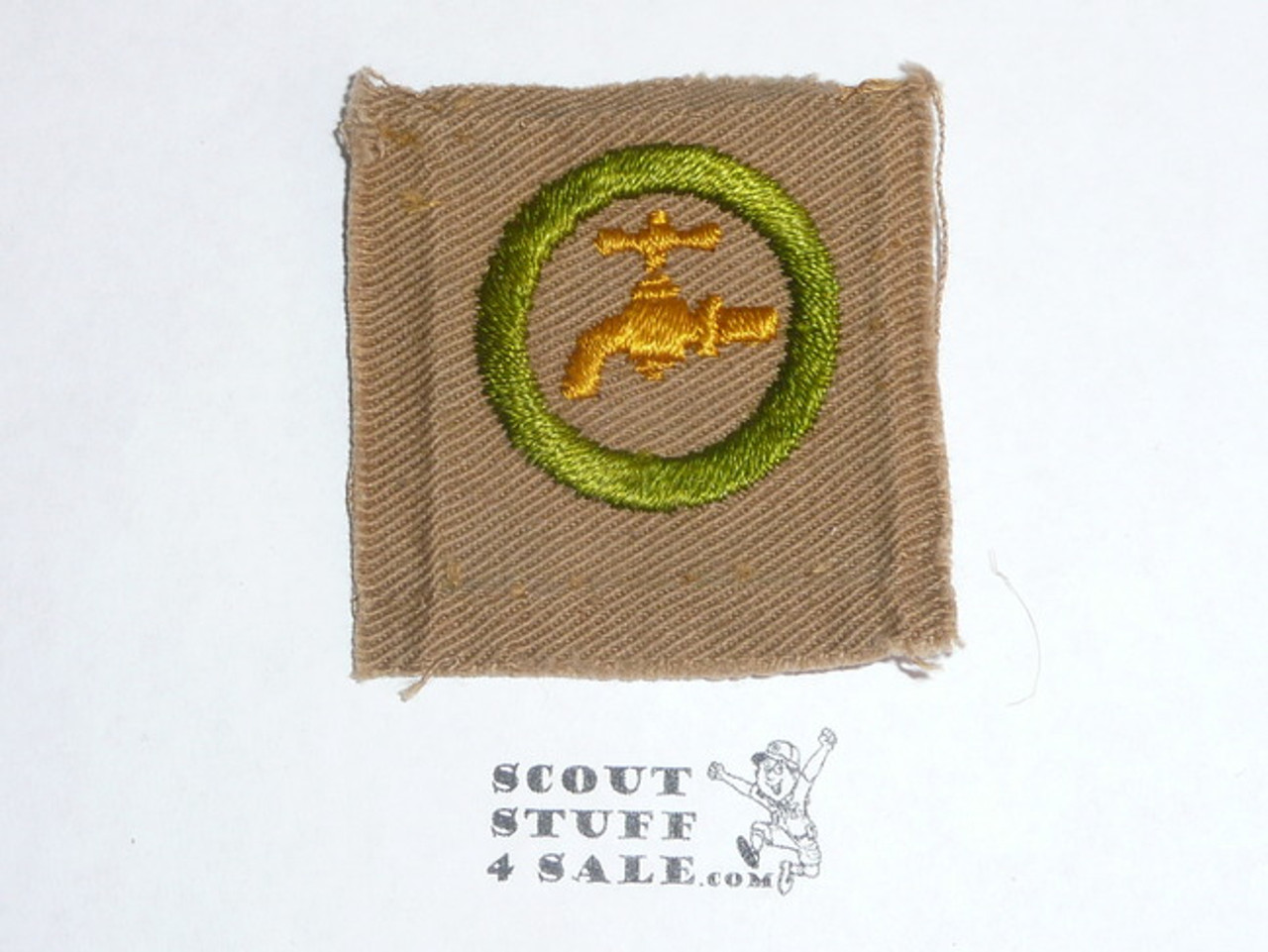 Plumbing - Type A - Square Tan Merit Badge (1911-1933), lt use