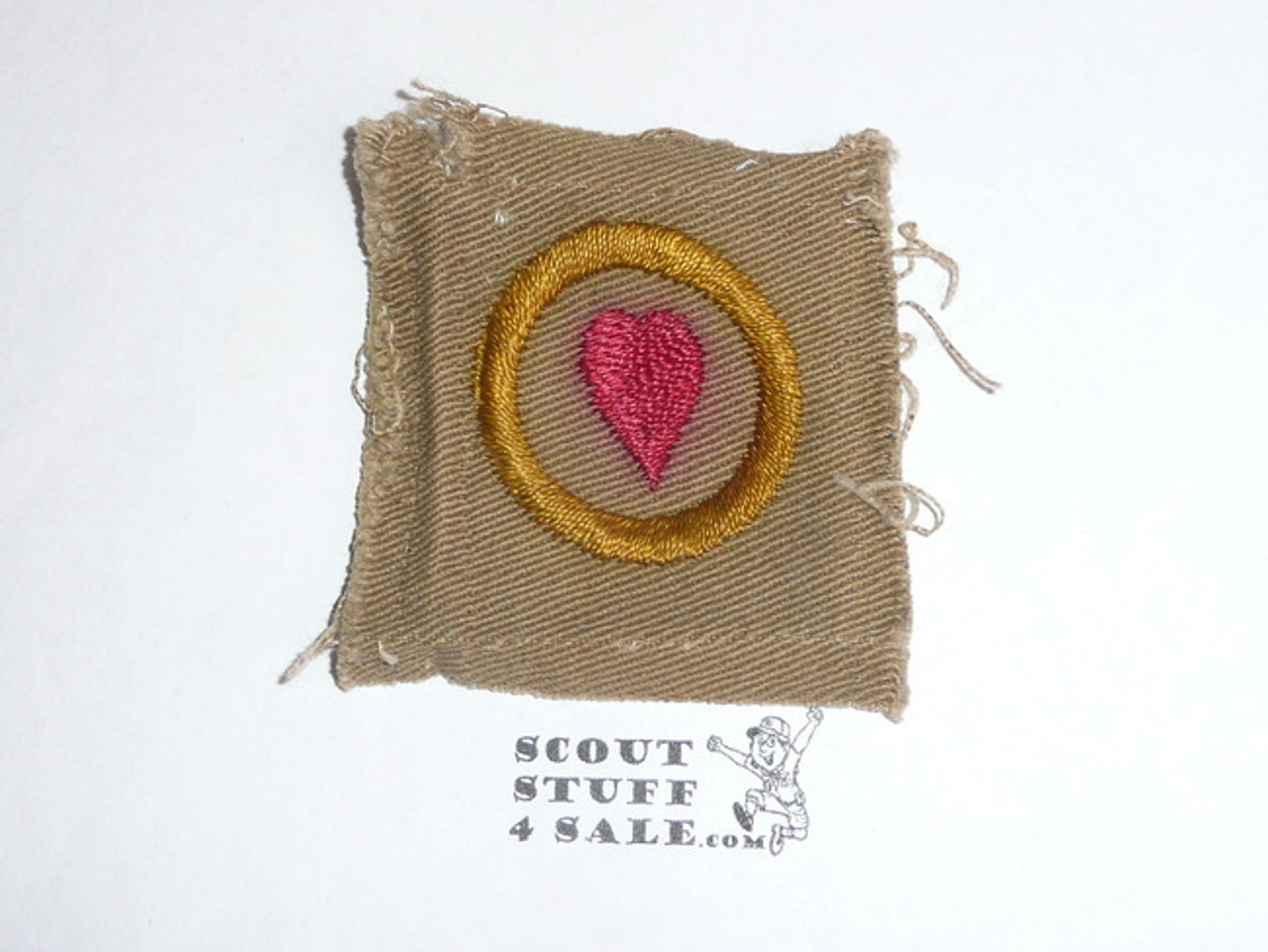 Personal Health - Type A - Square Tan Merit Badge (1911-1933), TEENS variety, used, some color run, black striped back