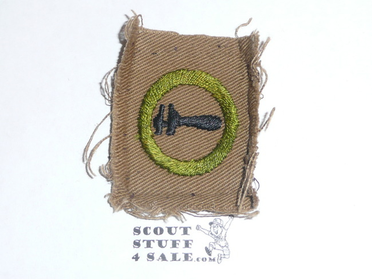 Machinery - Type A - Square Tan Merit Badge (1911-1933), TEENS variety, lt use