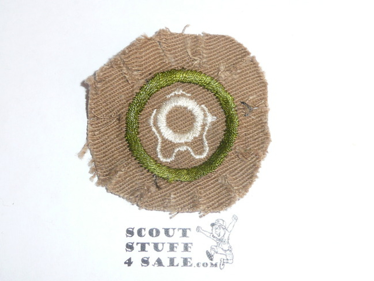 Lifesaving - Type A - Square Tan Merit Badge (1911-1933), TEENS variety, trimmed and cuts