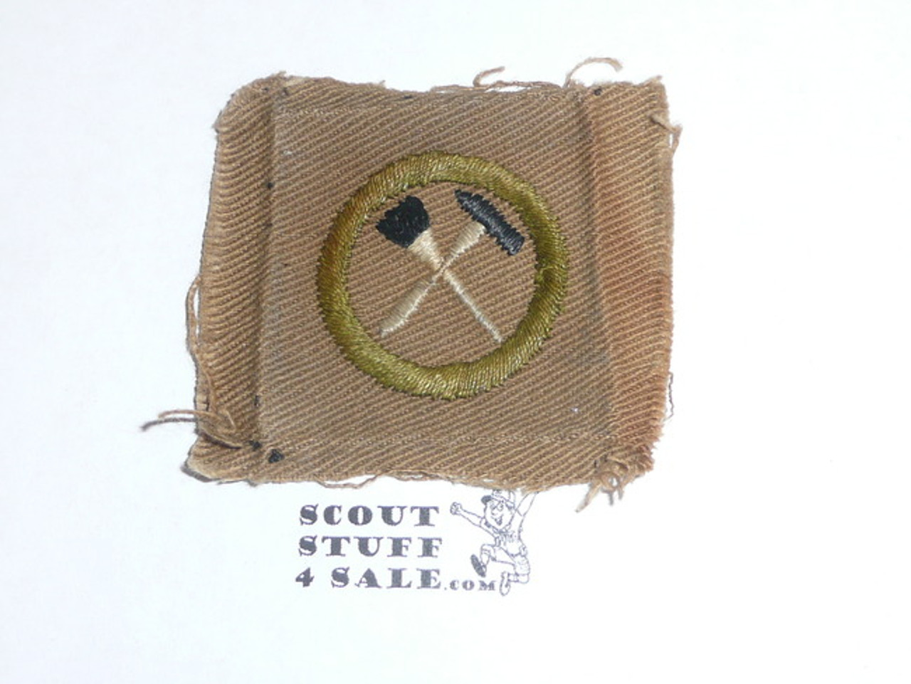 Handicraft / Home Repairs - Type A - Square Tan Merit Badge (1911-1933), early variety, lt use