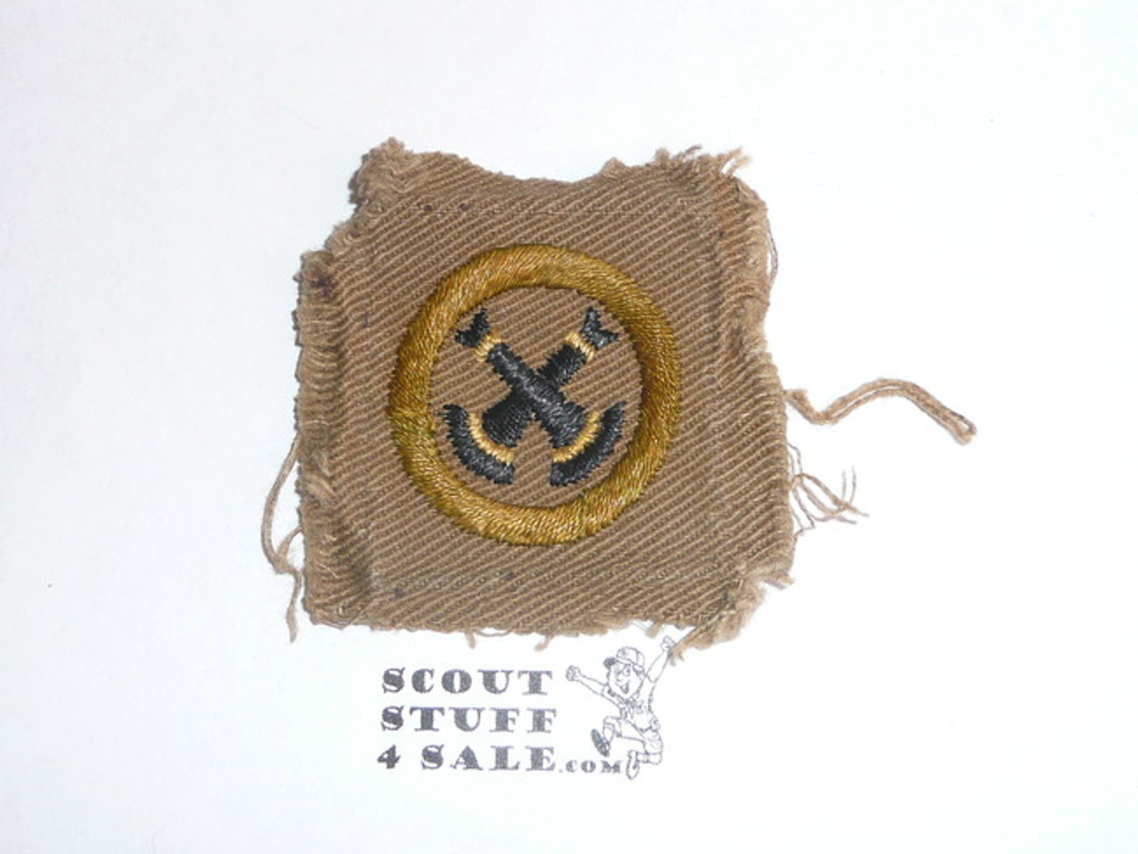 Firemanship - Type A - Square Tan Merit Badge (1911-1933), TEENS variety, used