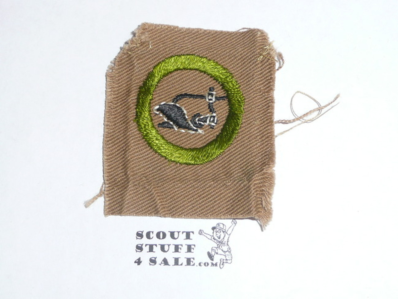 Farm Mechanics - Type A - Square Tan Merit Badge (1911-1933), lt use with a corner trimmed