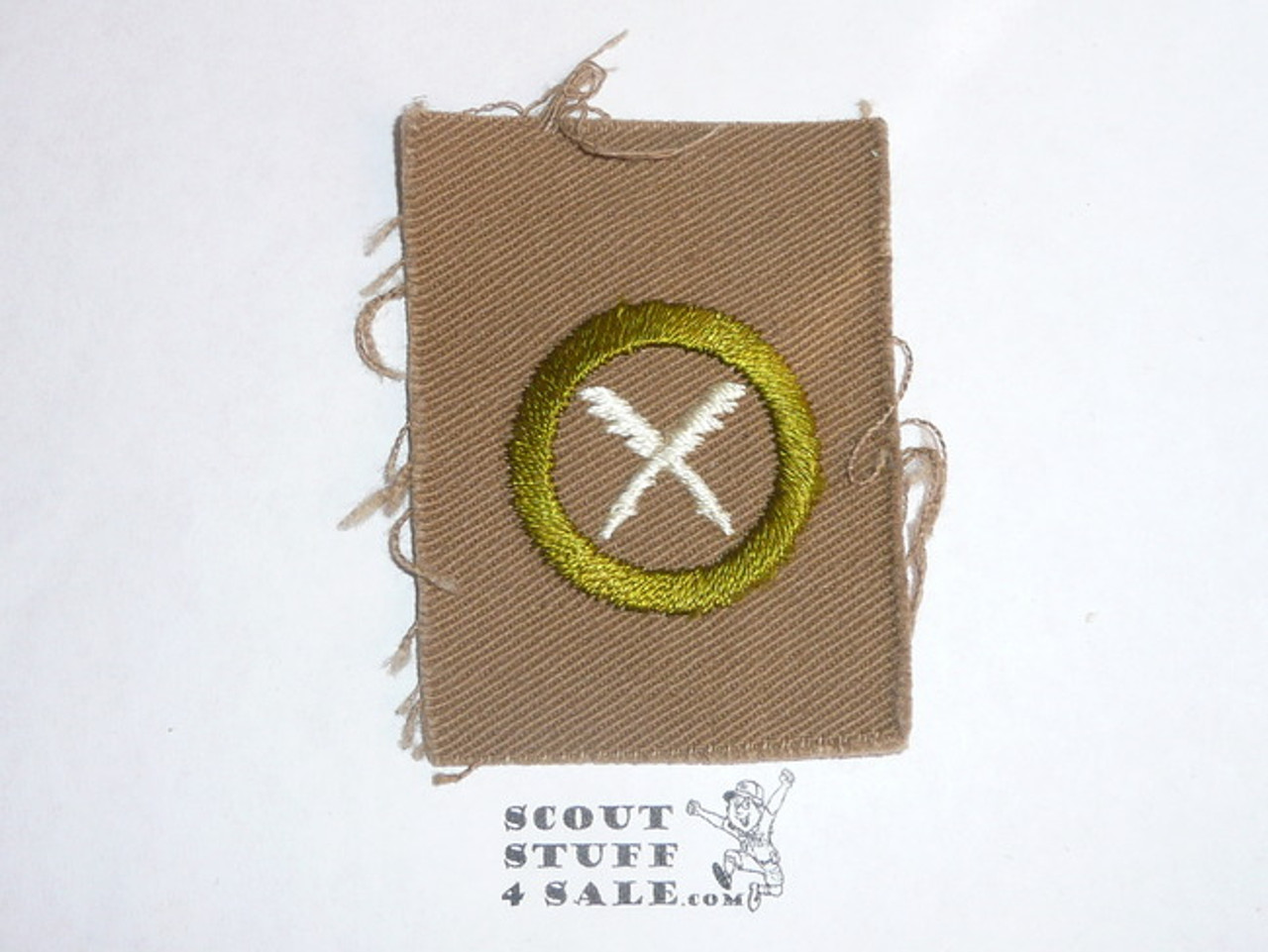 Business - Type A - Square Tan Merit Badge (1911-1933), oversized cloth, black striped back