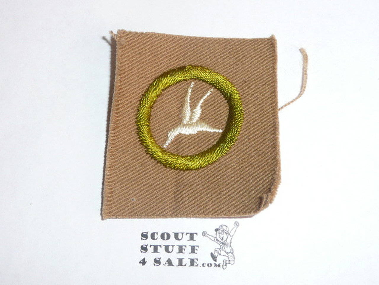 Bird Study - Type A - Square Tan Merit Badge (1911-1933), TEENS variety, striped back