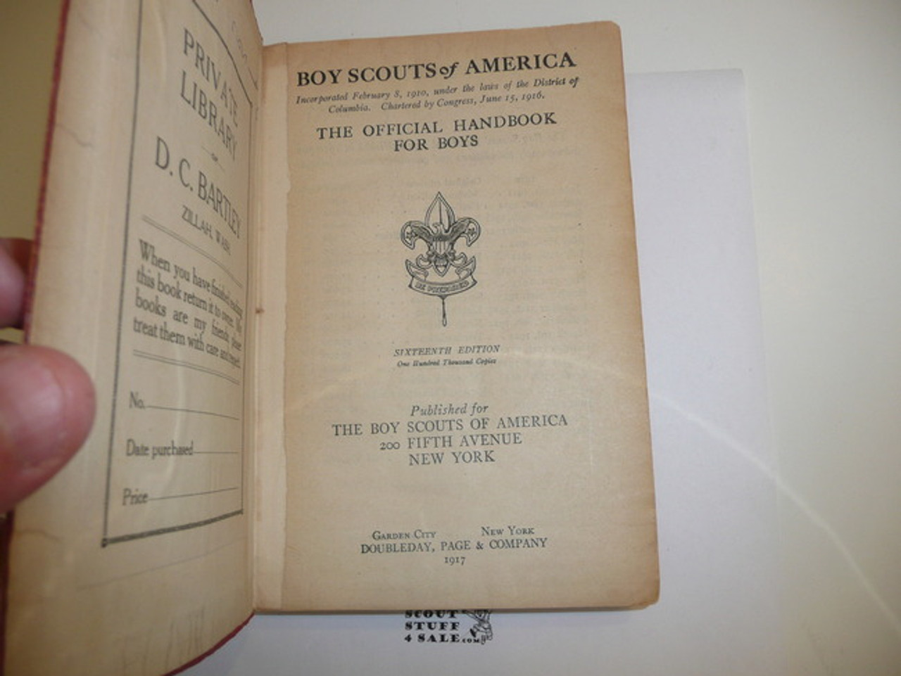 1917 Boy Scout Handbook, Second Edition, Sixteenth Printing, Red Leather binding, light wear