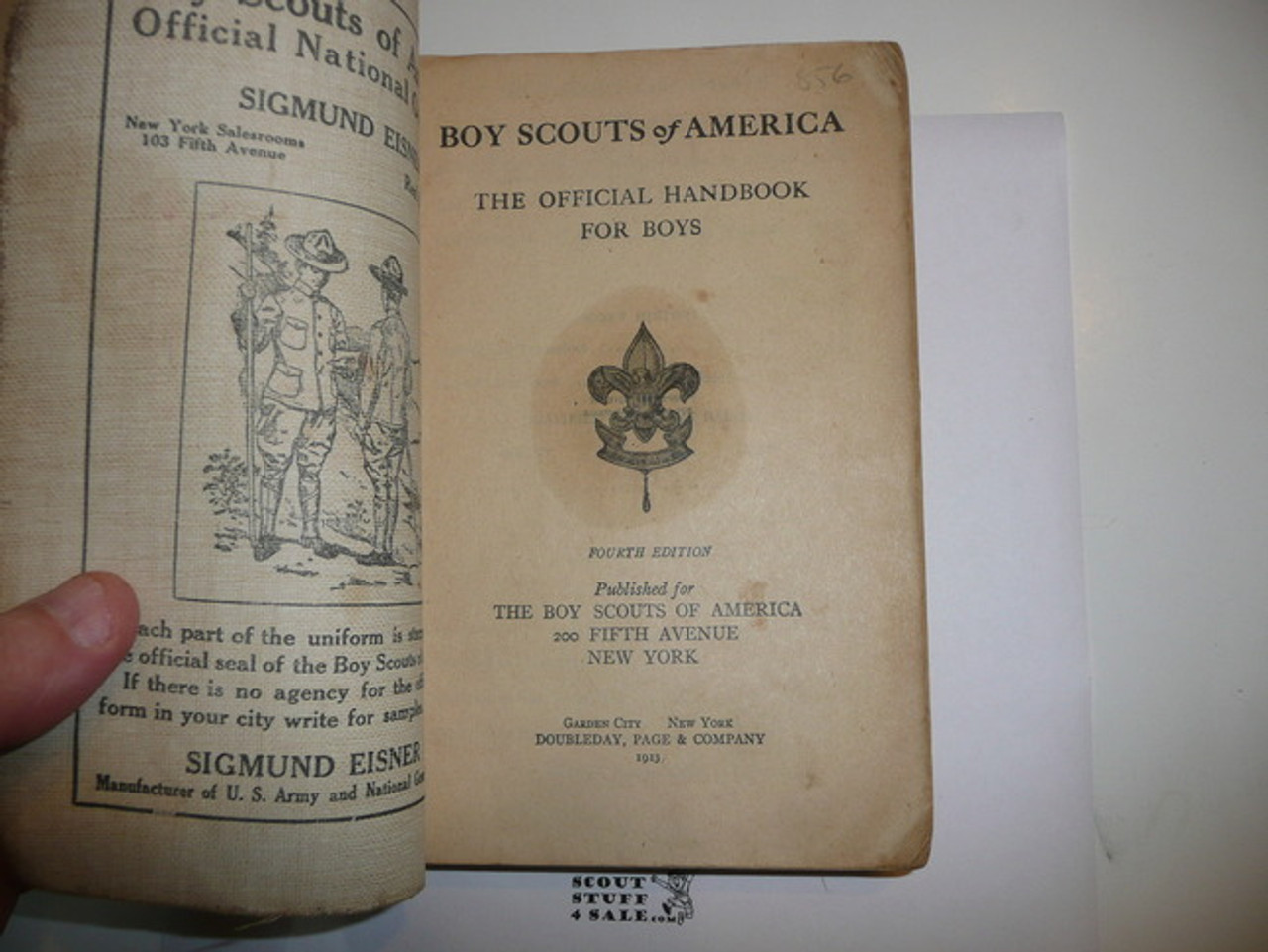 1913 Boy Scout Handbook, First Edition, Fourth Printing, printed "Fourth Edition" on title page, spine and cover wear