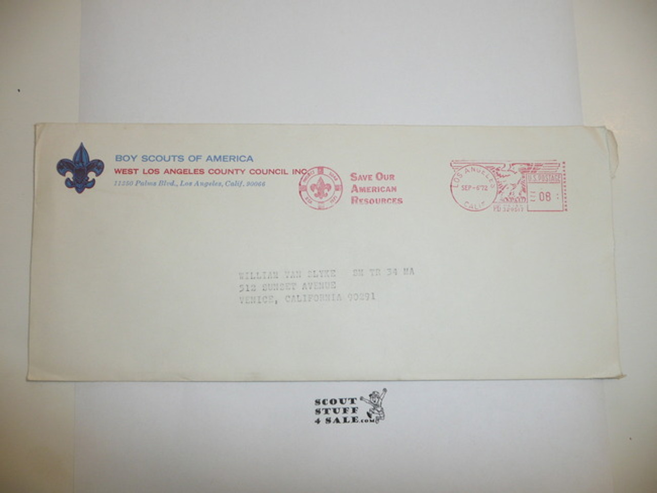 1972 Earliest Great Western Council Envelope for Palms (West Los Angeles County Council)