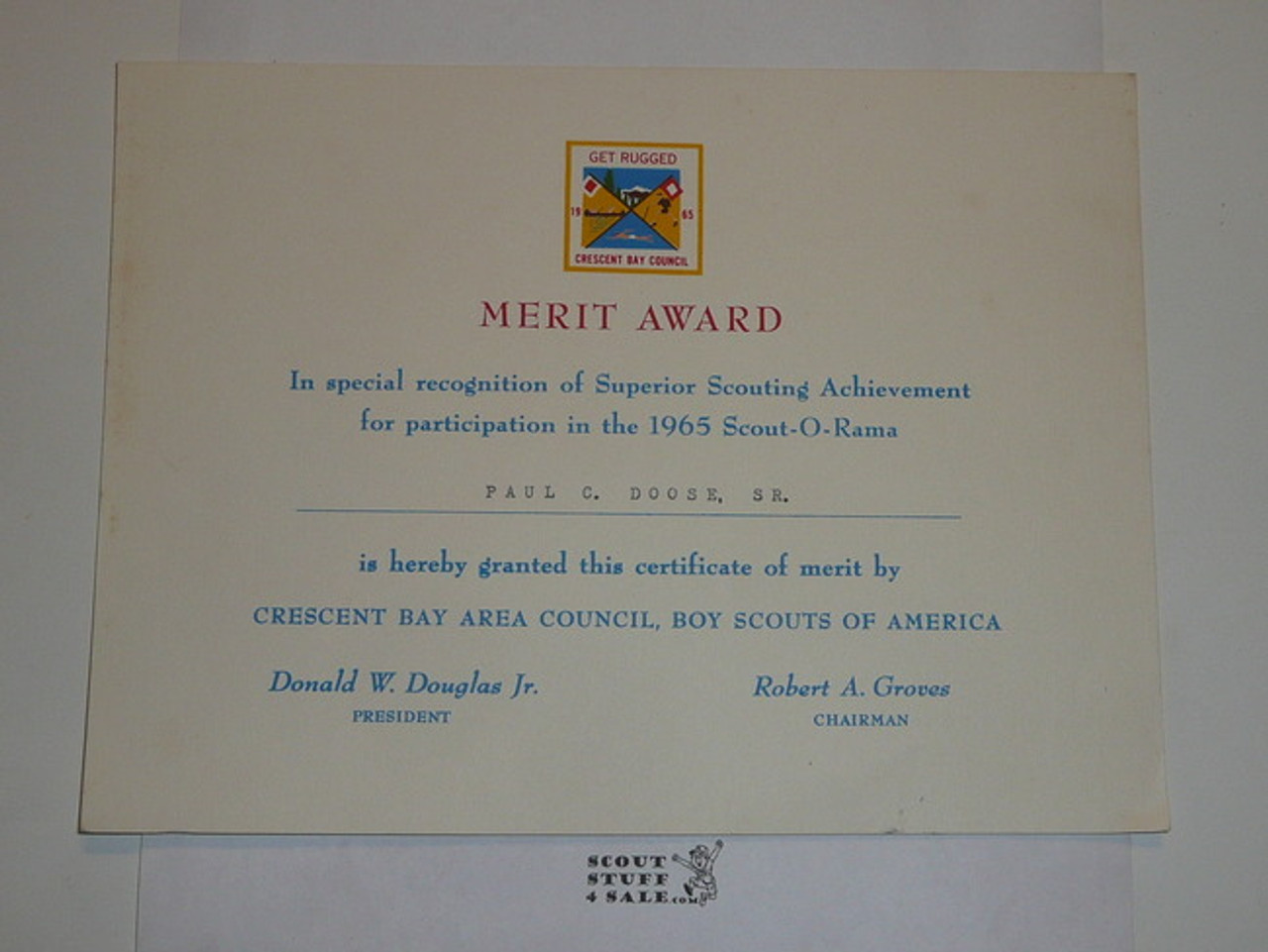 1965 CBAC Cub Scout-O-Rama Certificate of Merit