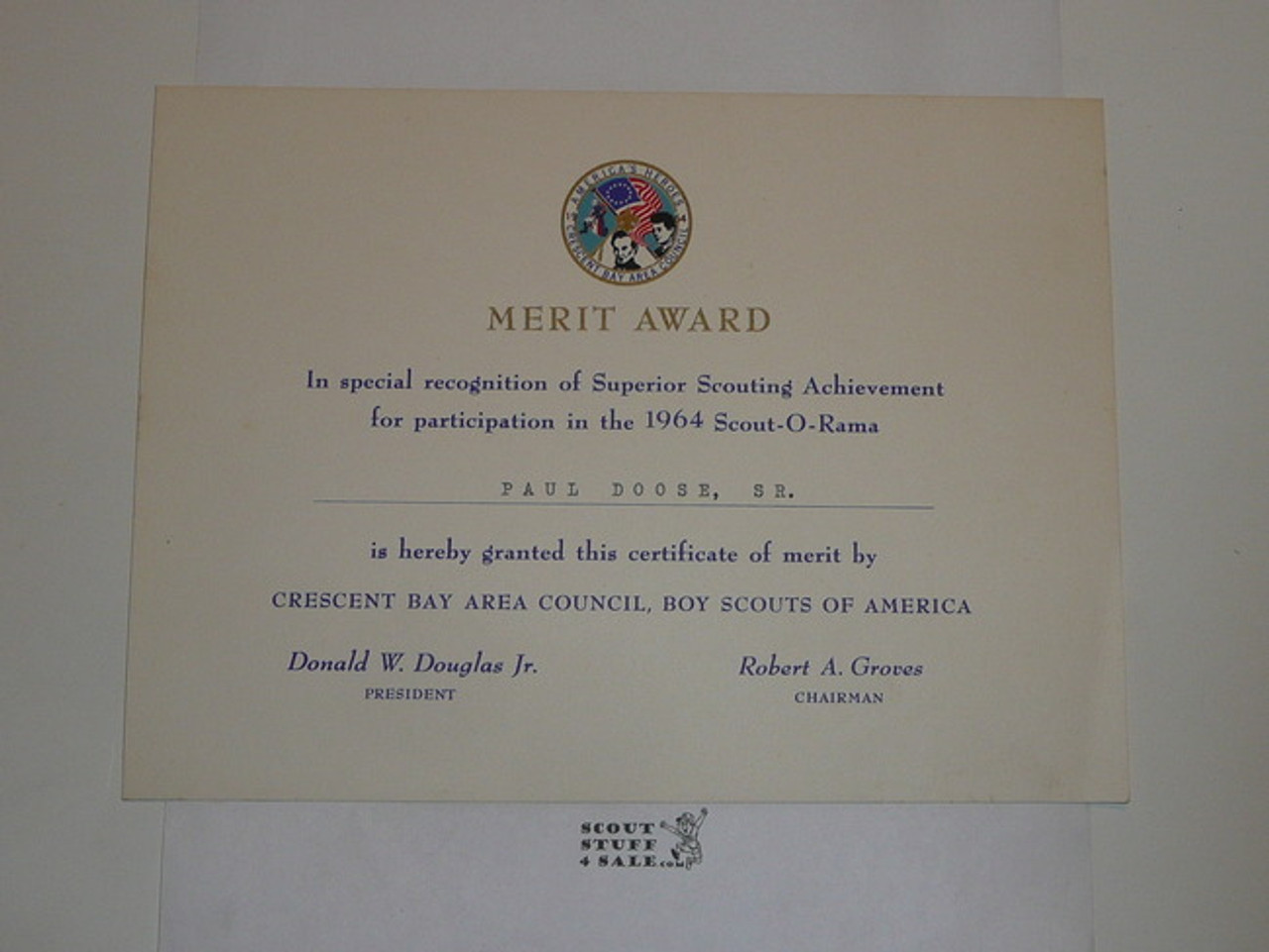 1964 CBAC Cub Scout-O-Rama Certificate of Merit