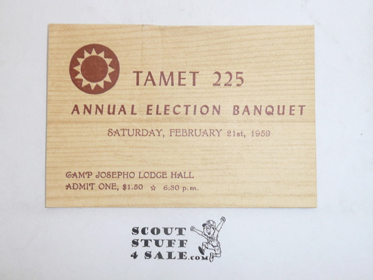 1959 Tamet Lodge Order of the Arrow Annual Election Banquet Ticket, Feb 21, 1959