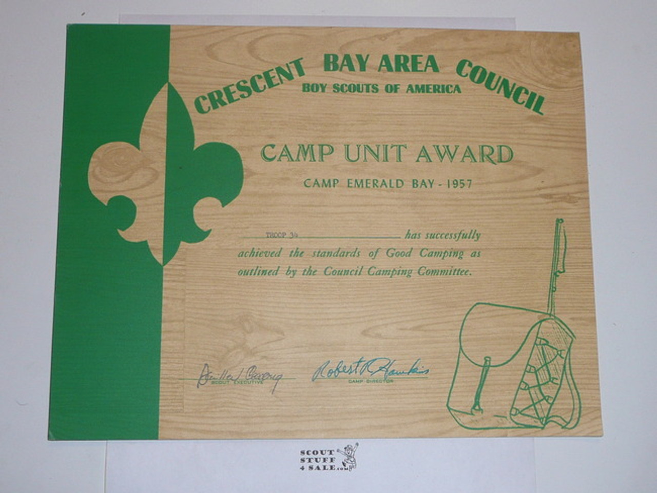 1957 Camp Emerald Bay Camp Unit Award Certificate, CBAC