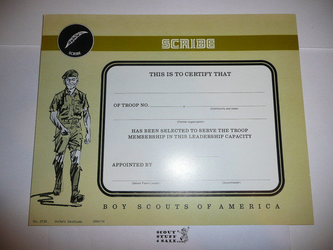 1974 Scribe Warrant Certificate, blank