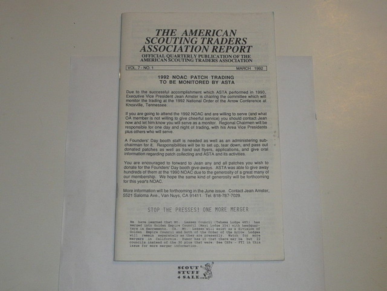 American Scouting Traders Association Report (ASTAR), 1992 March, Vol 7 #1