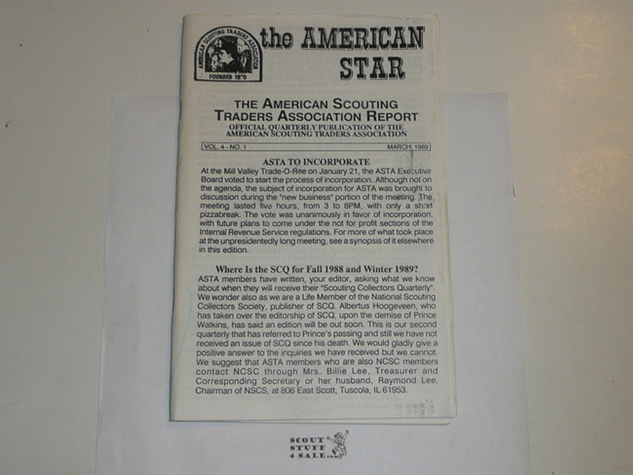 American Scouting Traders Association Report (ASTAR), 1989 March, Vol 4 #1