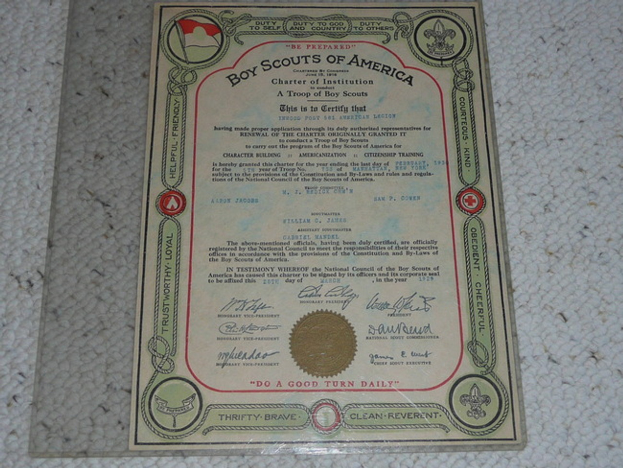 1929 Boy Scout Troop Charter