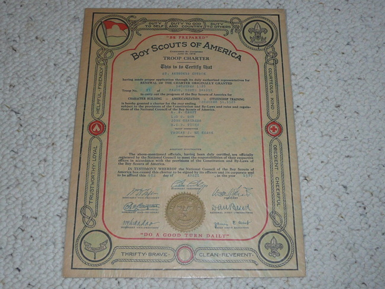 1927 Boy Scout Troop Charter