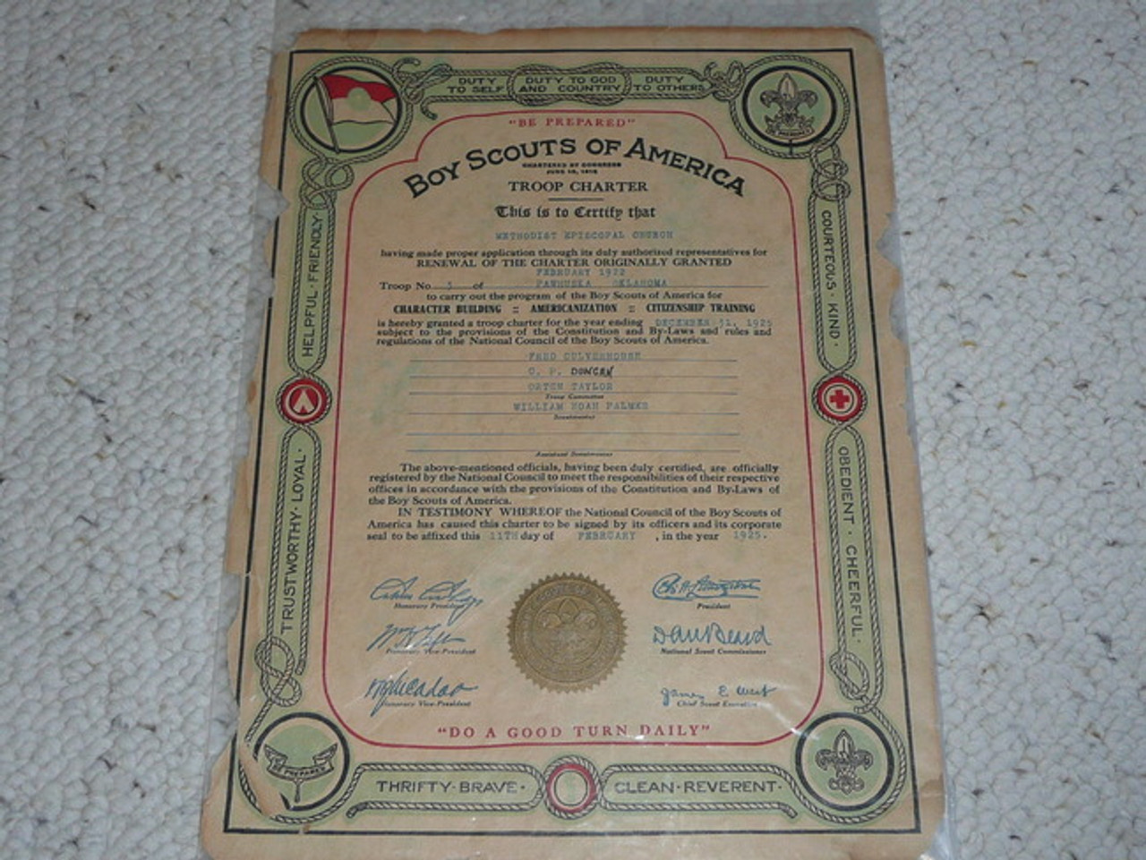 1925 Boy Scout Troop Charter