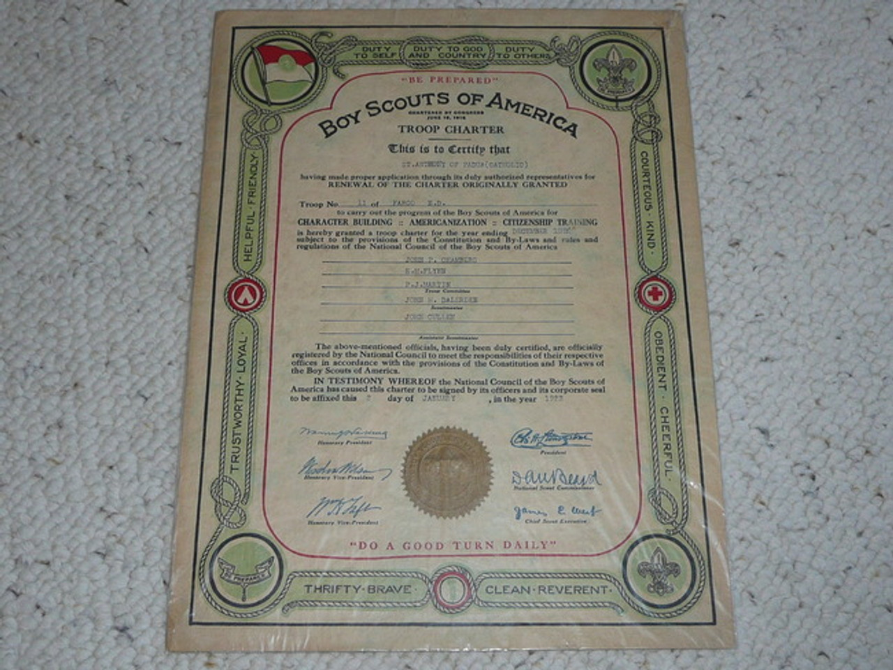 1923 Boy Scout Troop Charter