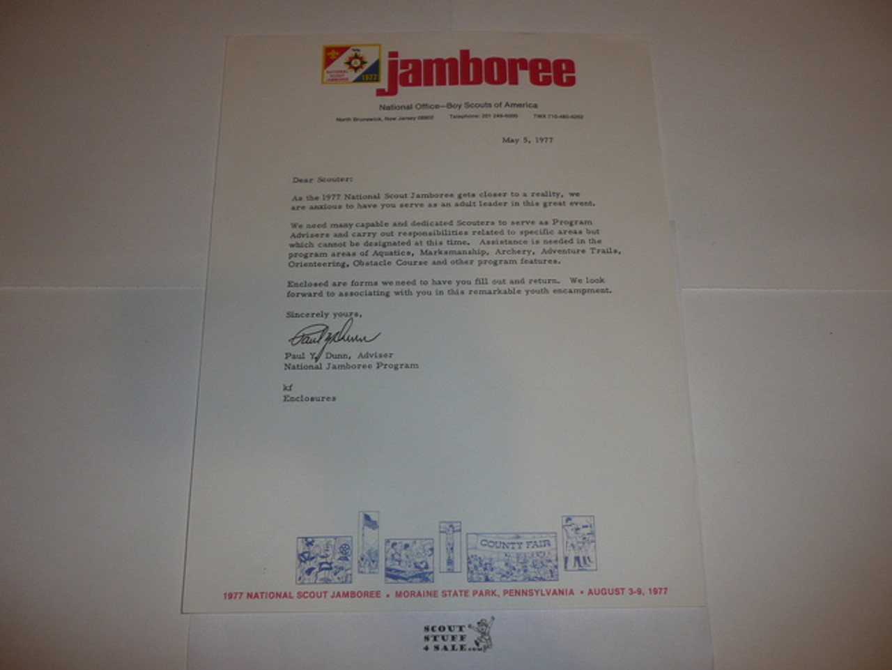 1977 National Jamboree Letter sent to adult leaders prior