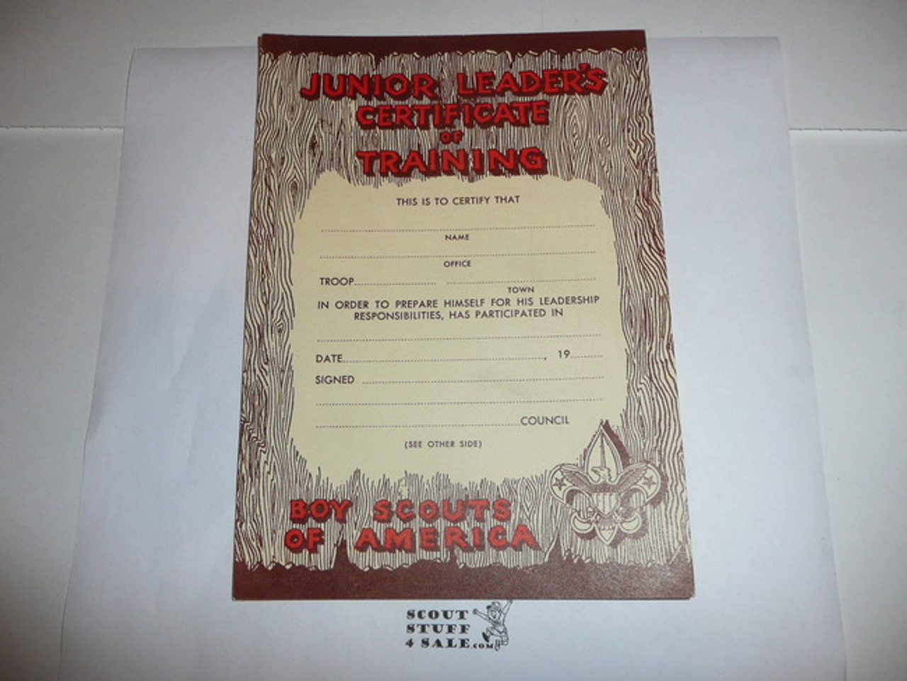 1965 Junior Leader's Certificate of Training, Blank