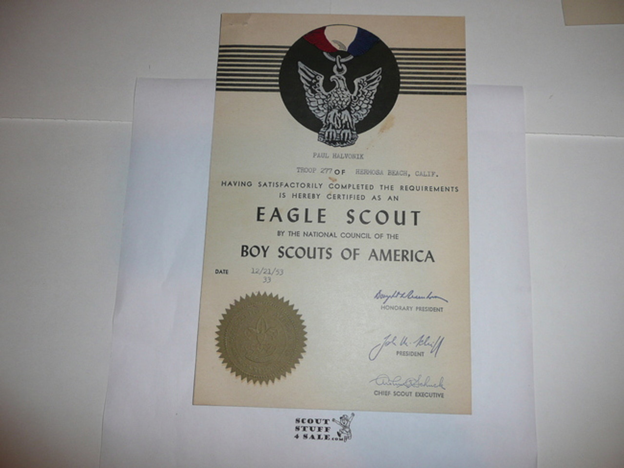 1953 Eagle Scout Certificate