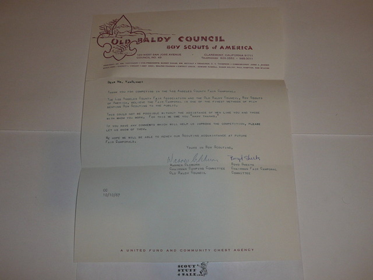 Old Baldy Council Stationary, 1967