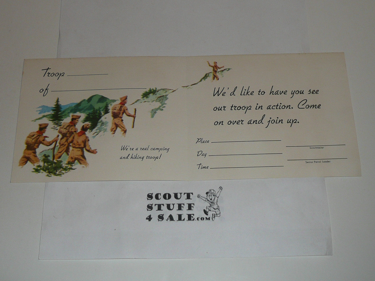 Come On Join Our Gang Card inviting a boy to join Scouting, with envelope