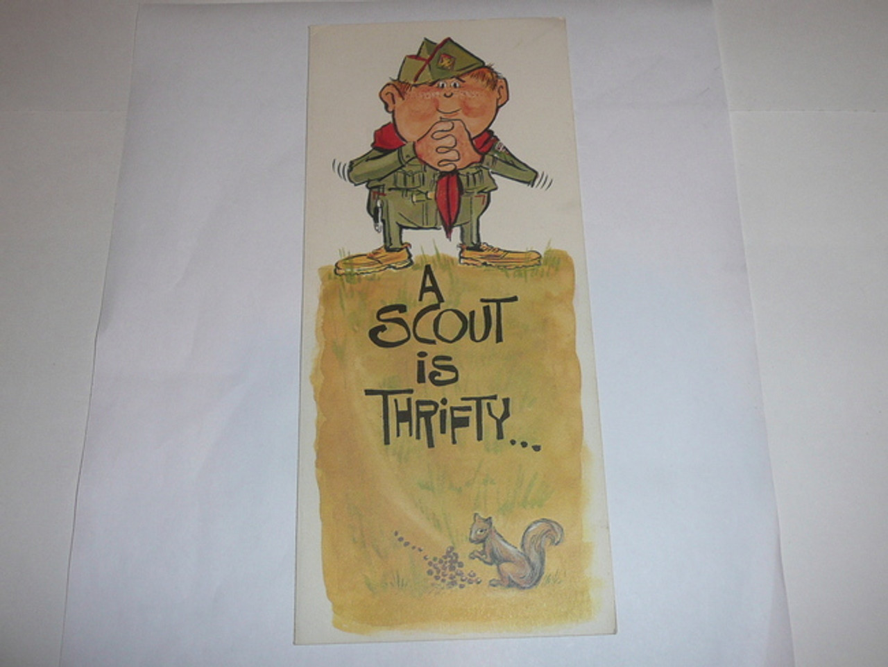 1968 Boy Scout Birthday Card with a Scout is Thrifty on the Cover, Happy Birthday on the inside