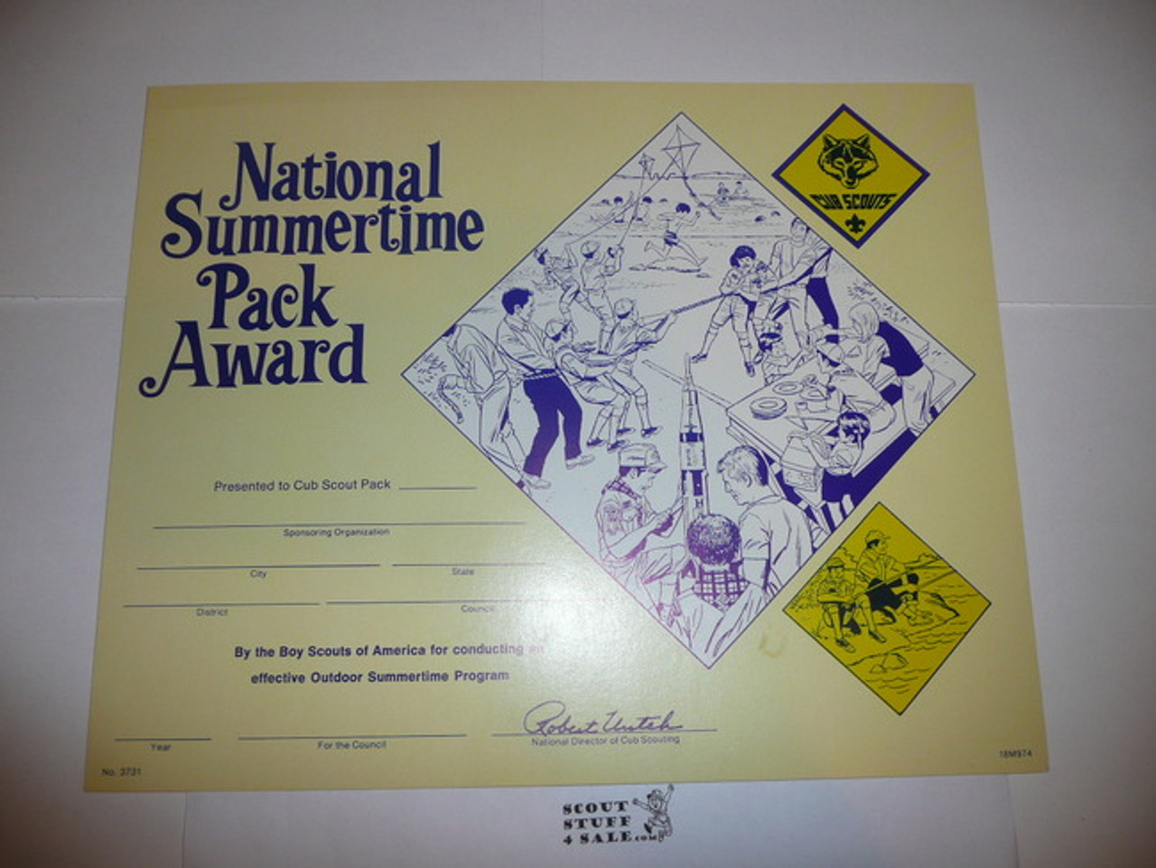 1974 National Summertime Pack Award Certificate, blank