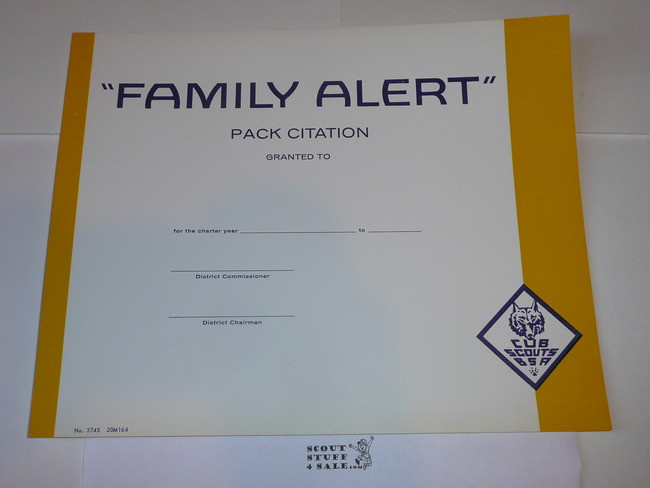 1964 Family Alert Pack Citation, blank