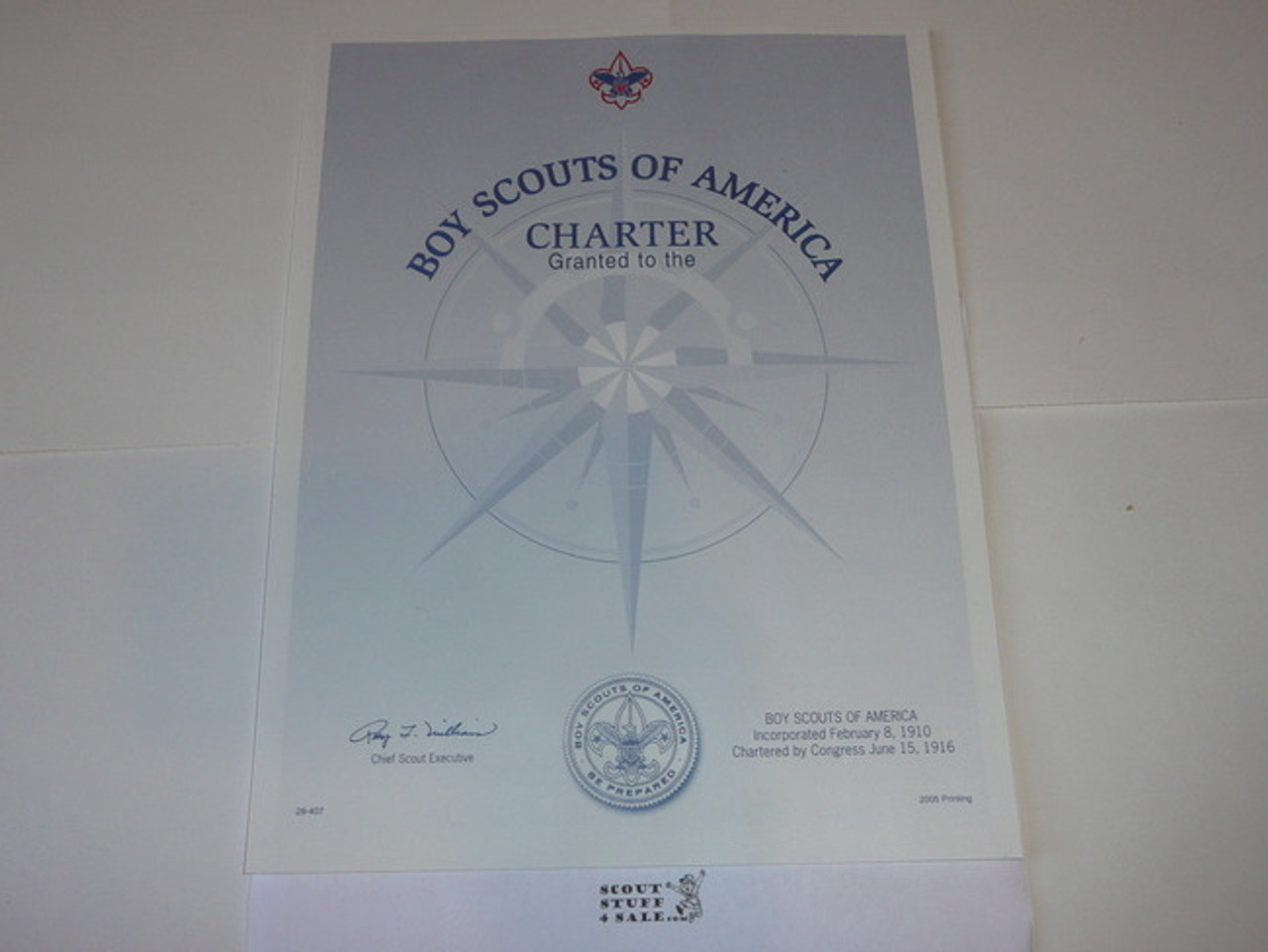 2005 Boy Scout Troop Charter, unissued and blank