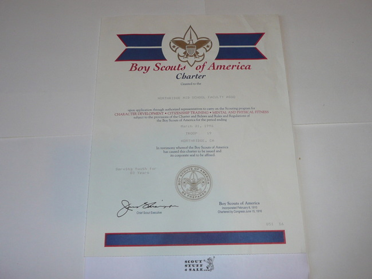 1996 Boy Scout Troop Charter, March