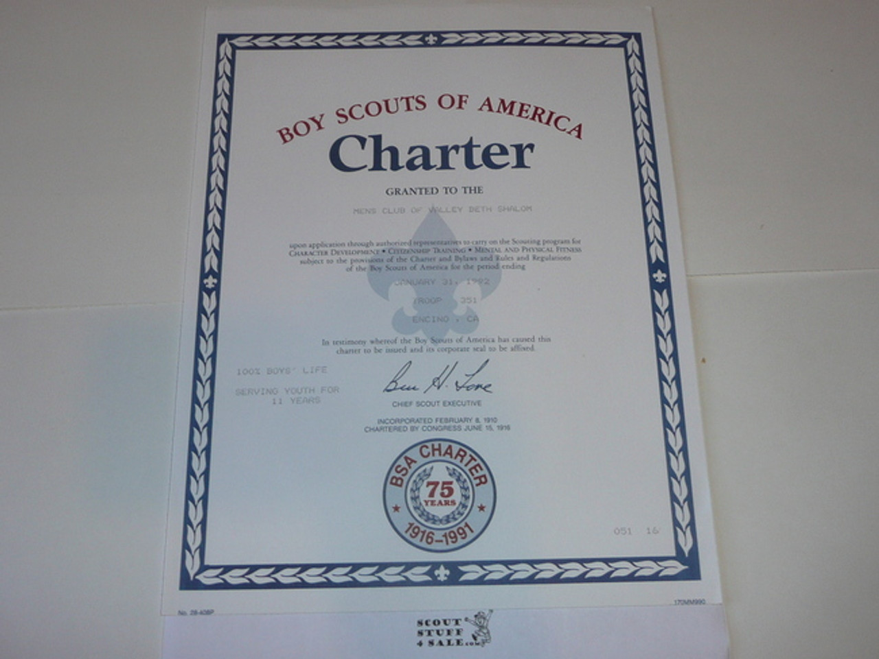 1992 Boy Scout Troop Charter, January