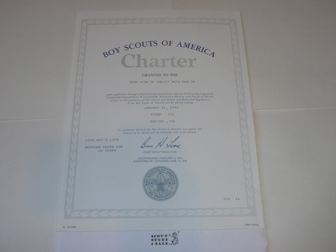 1991 Boy Scout Troop Charter, January