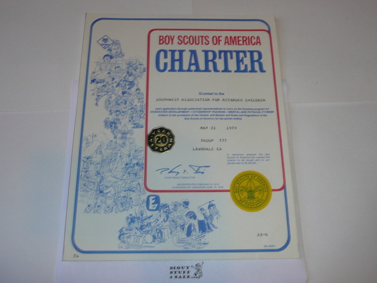 1979 Boy Scout Troop Charter, May, 20 year Veteran Troop