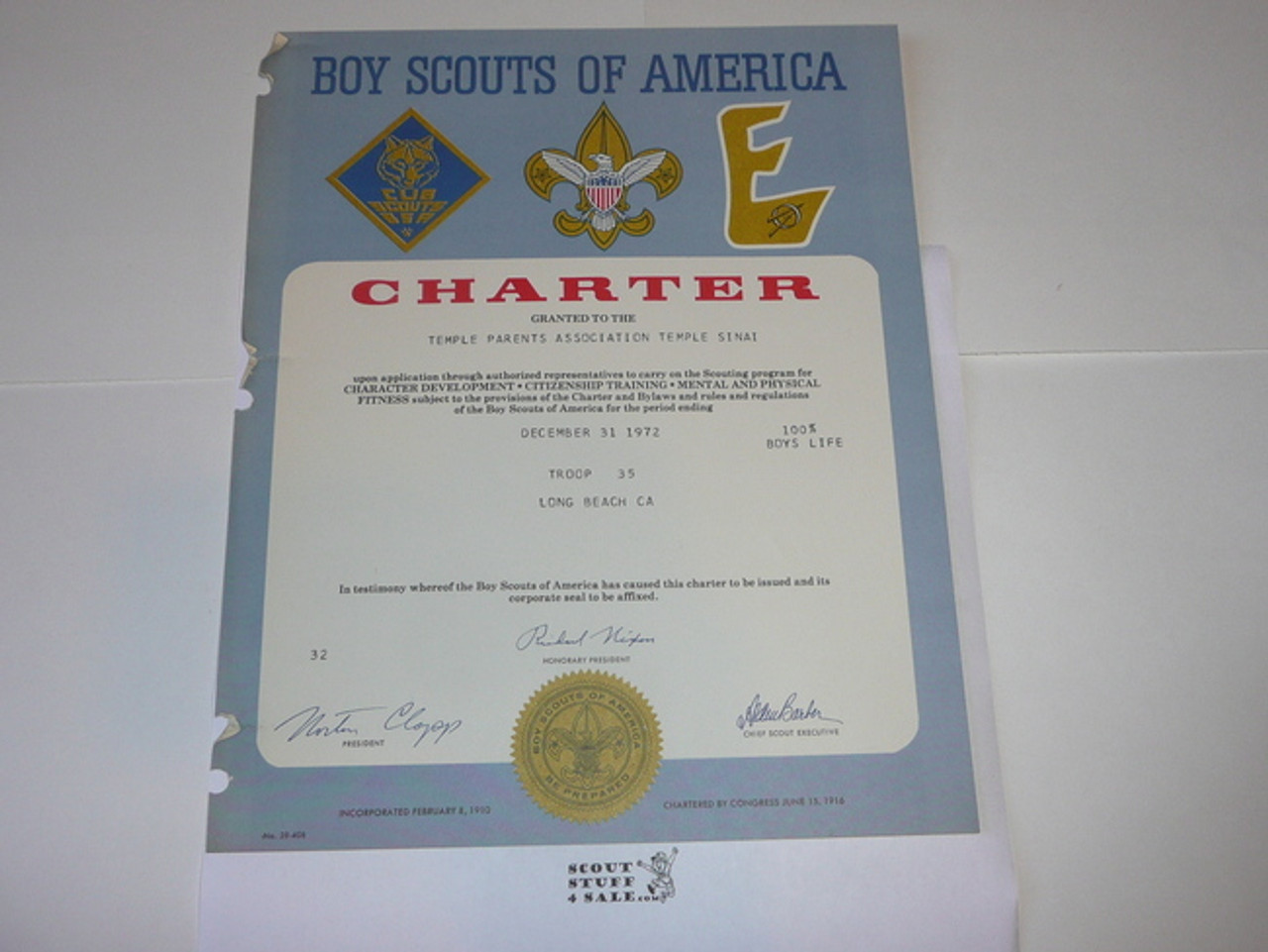 1972 Boy Scout Troop Charter, December