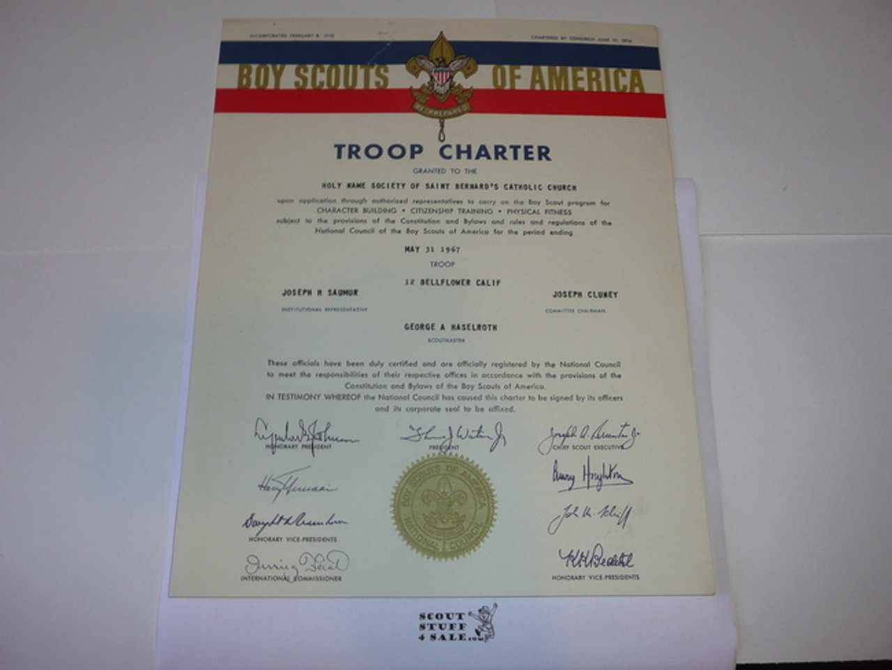 1967 Boy Scout Troop Charter, May, Bellflower CA