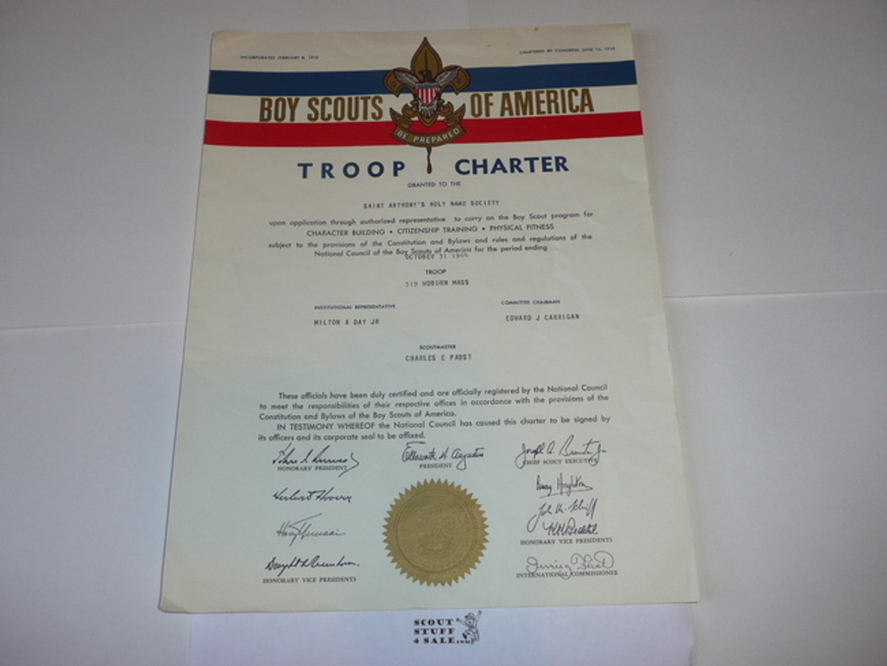 1964 Boy Scout Troop Charter, October