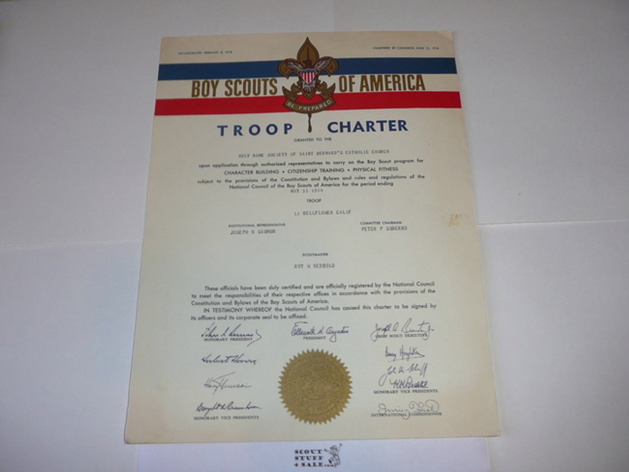 1964 Boy Scout Troop Charter, May