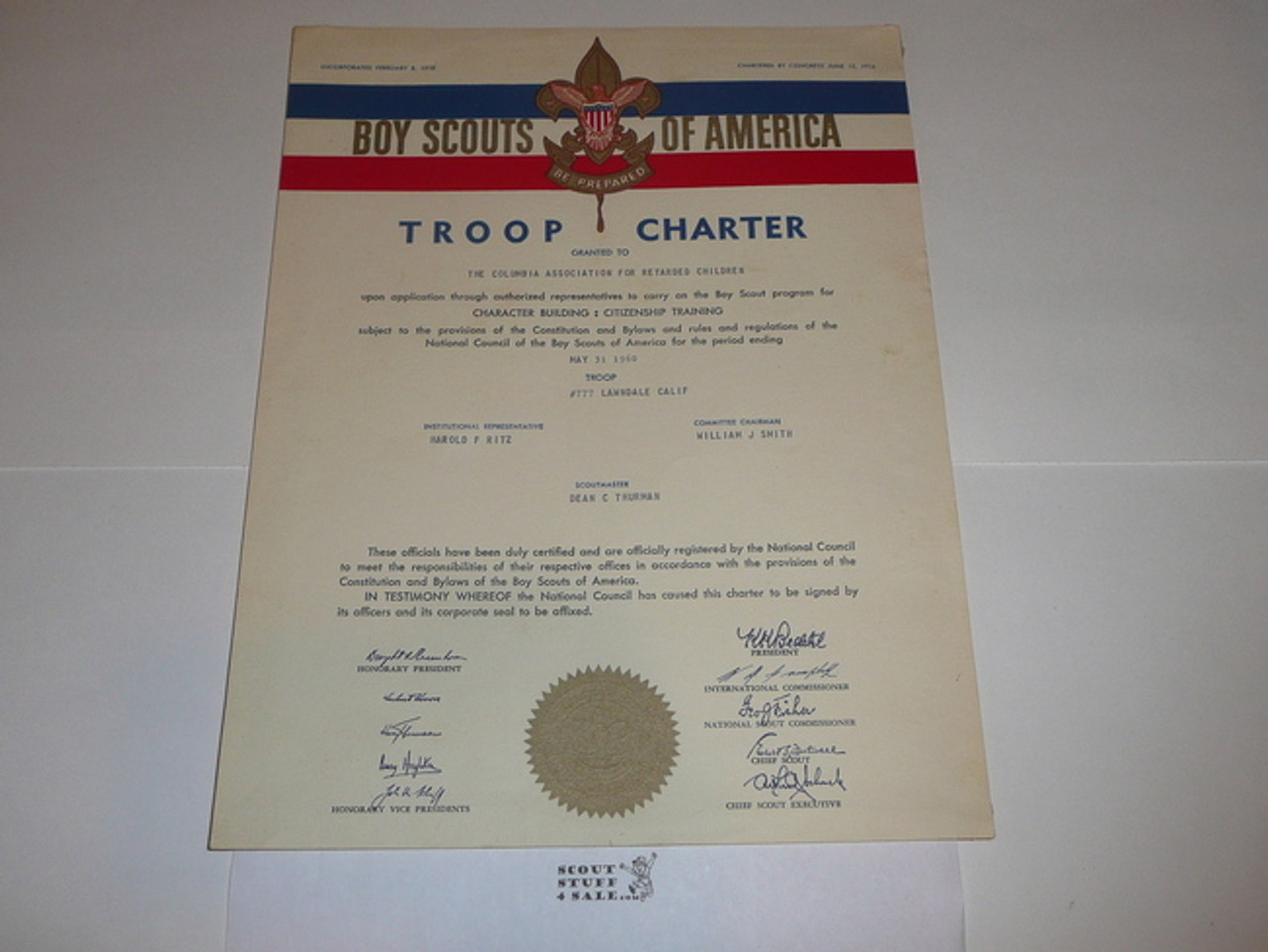 1960 Boy Scout Troop Charter, May