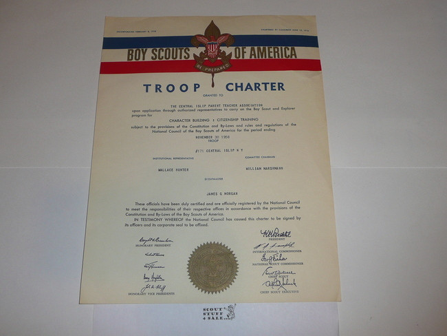 1958 Boy Scout Troop Charter, November