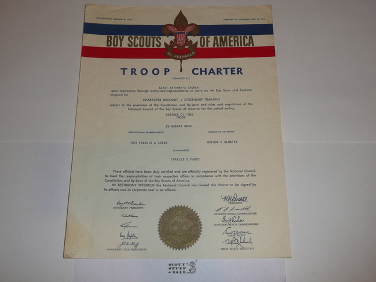1958 Boy Scout Troop Charter, October