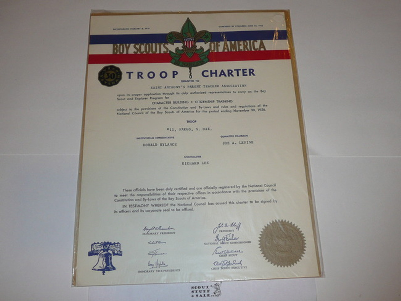 1956 Boy Scout Troop Charter, November, 30 year Veteran Troop