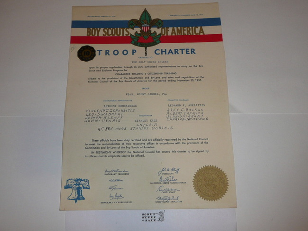 1955 Boy Scout Troop Charter, November, 10 year Veteran Troop
