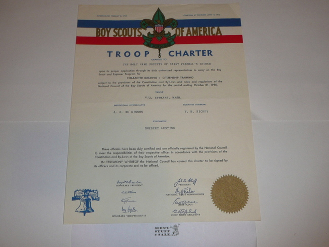 1955 Boy Scout Troop Charter, October