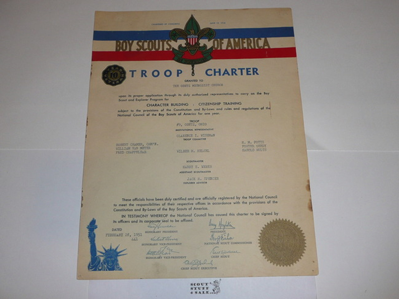 1951 Boy Scout Troop Charter, February, 10 year Veteran Troop