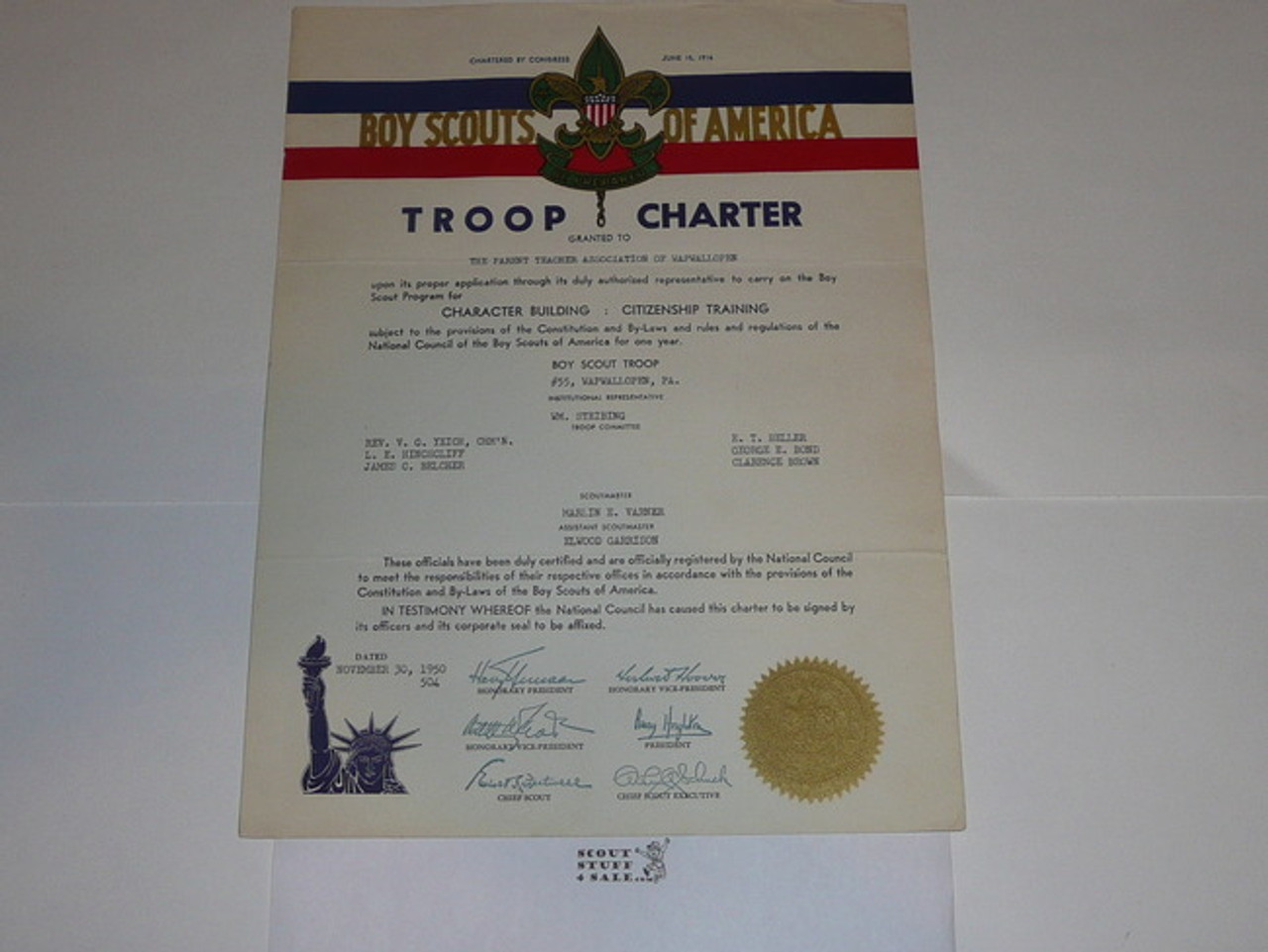 1950 Boy Scout Troop Charter, November