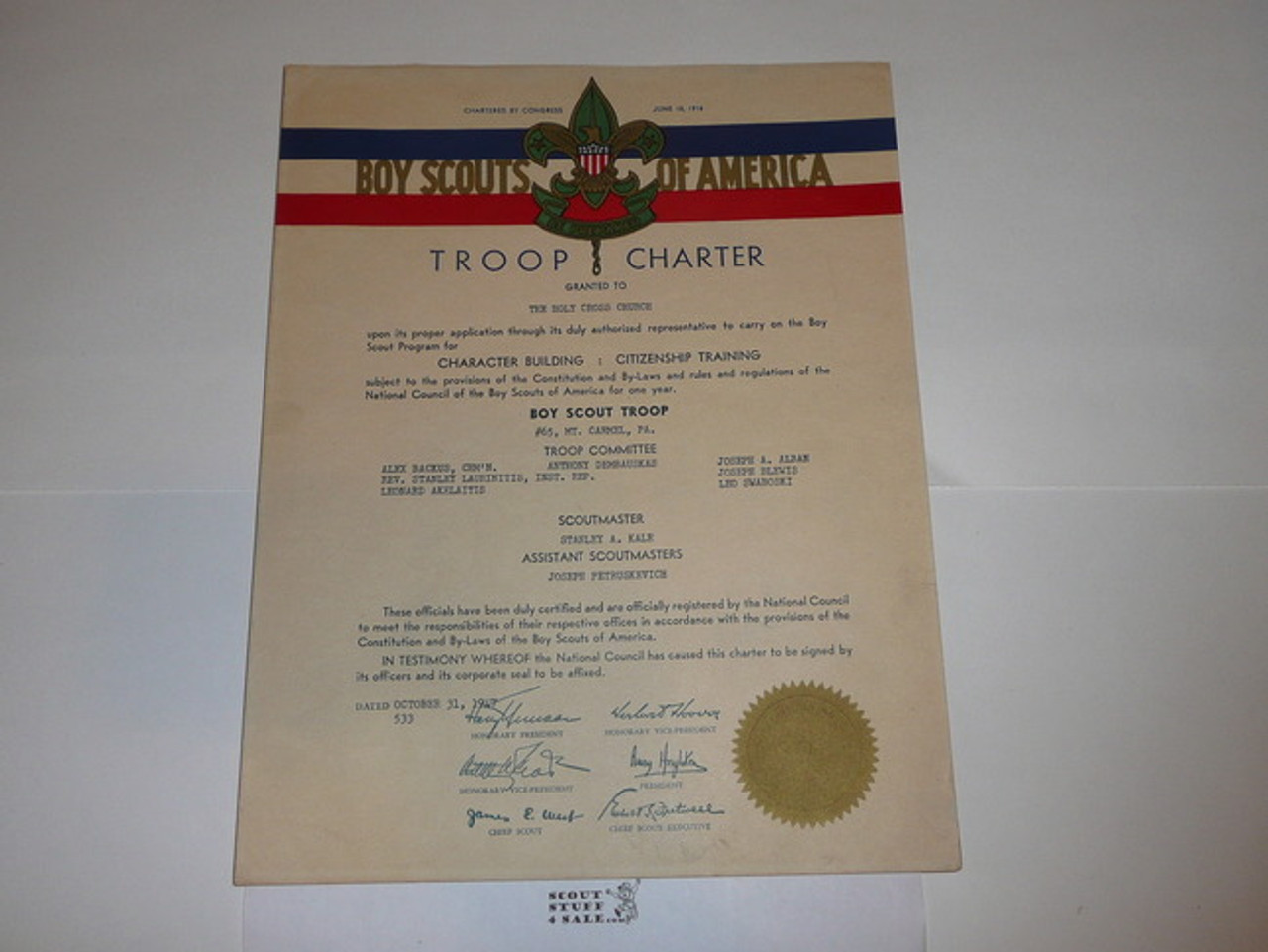 1947 Boy Scout Troop Charter, October