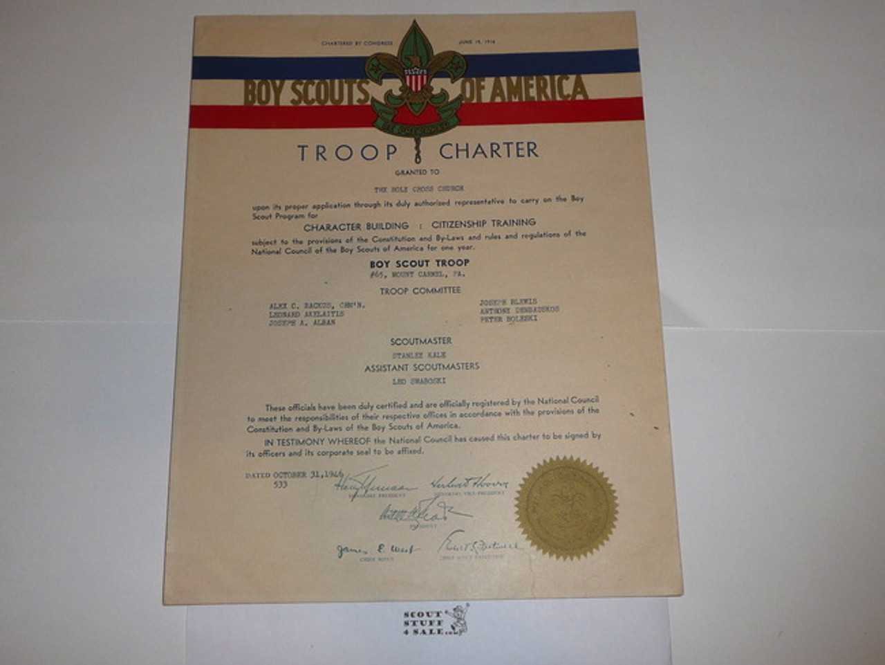 1946 Boy Scout Troop Charter, October